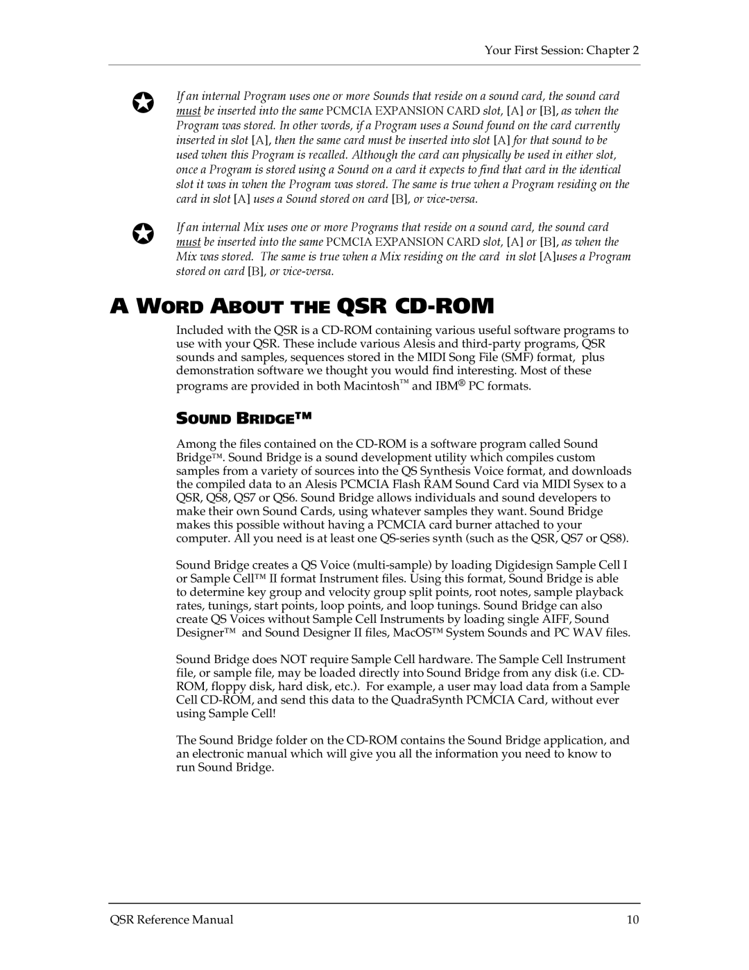 Alesis QSR 64 manual Word about the QSR CD-ROM, Sound Bridge 