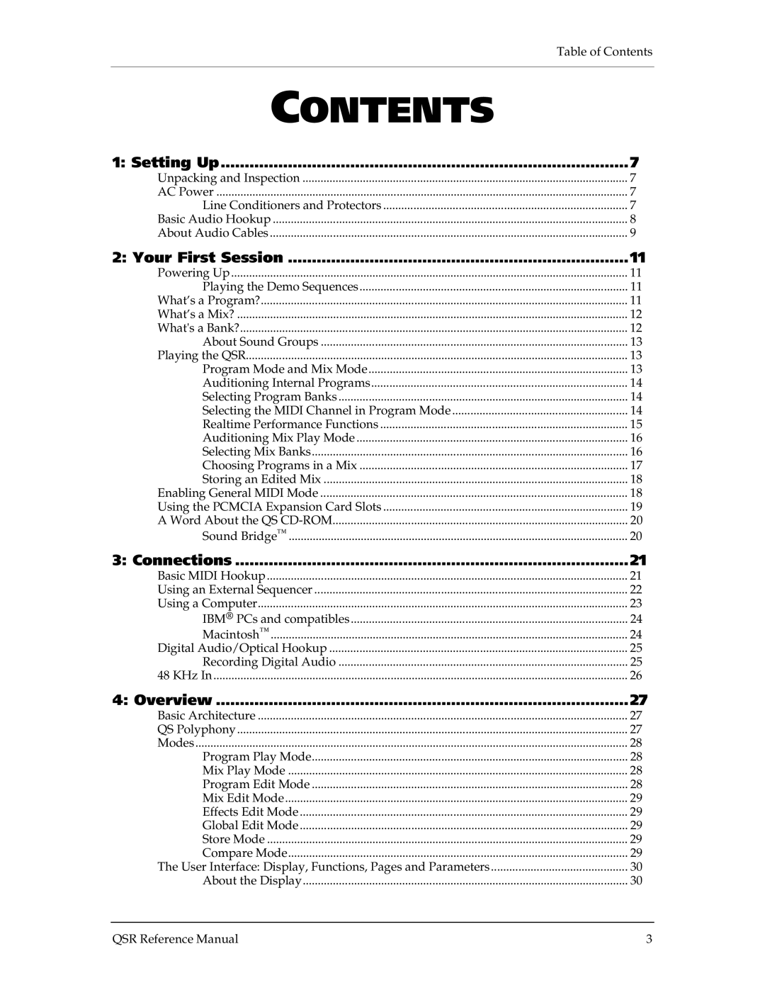 Alesis QSR 64 manual Contents 