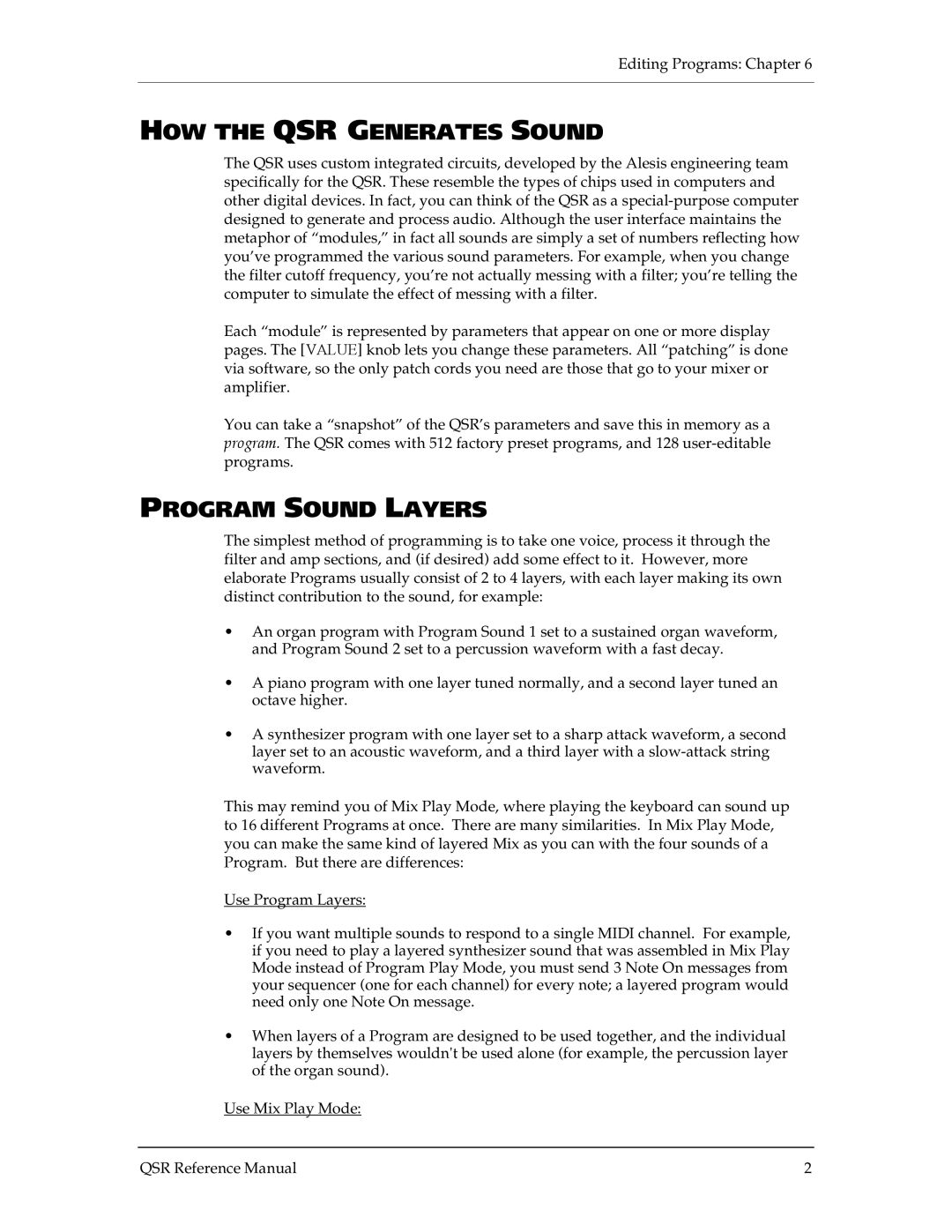 Alesis QSR 64 manual HOW the QSR Generates Sound, Program Sound Layers 