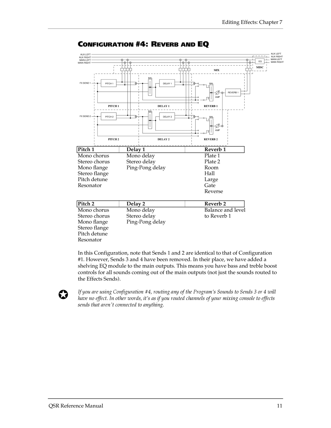 Alesis QSR 64 manual Configuration #4 Reverb and EQ 