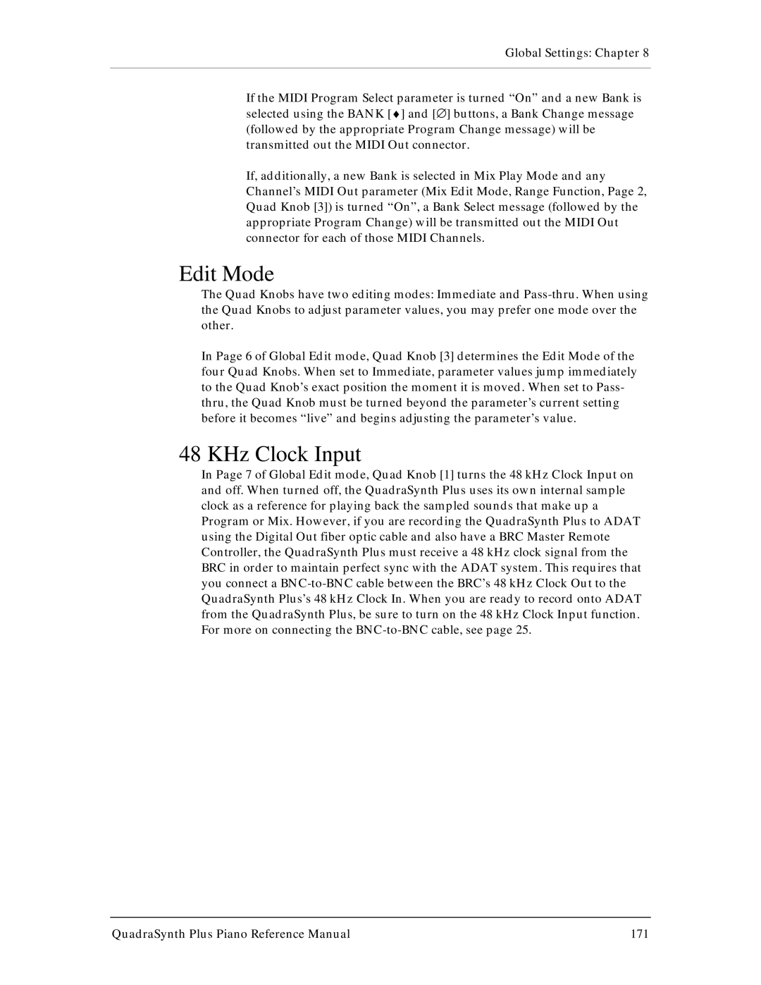 Alesis QuadraSynth Plus manual Edit Mode, KHz Clock Input 