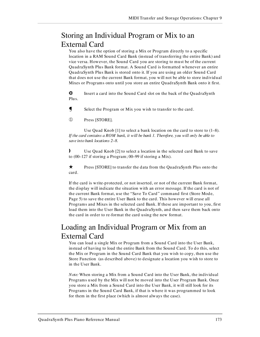 Alesis QuadraSynth Plus manual Storing an Individual Program or Mix to an External Card 