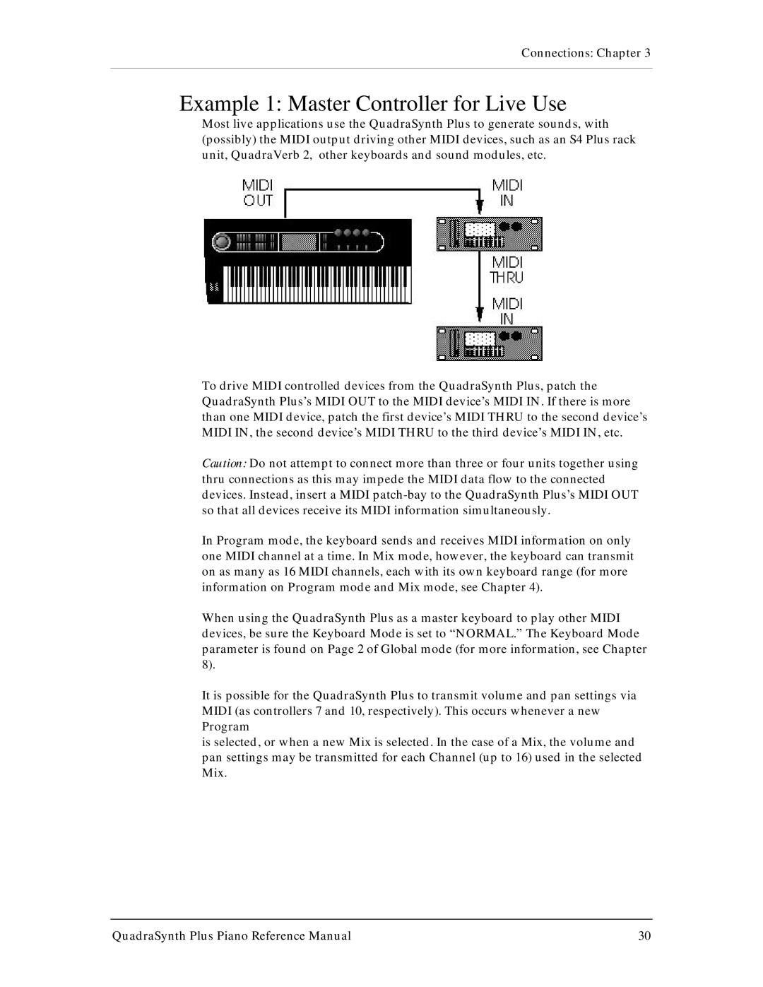 Alesis QuadraSynth Plus manual Example 1 Master Controller for Live Use 