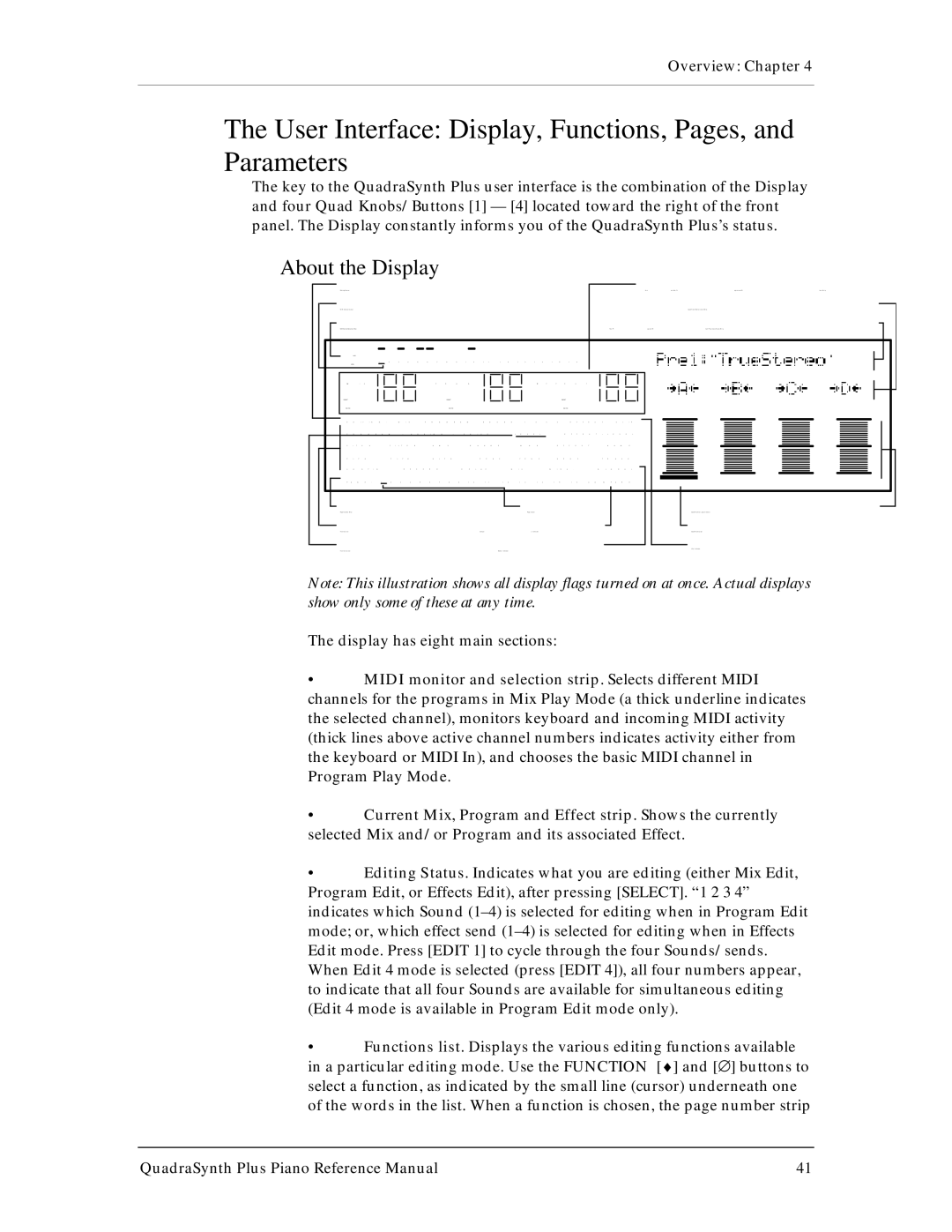 Alesis QuadraSynth Plus manual User Interface Display, Functions, Pages, and Parameters, About the Display 