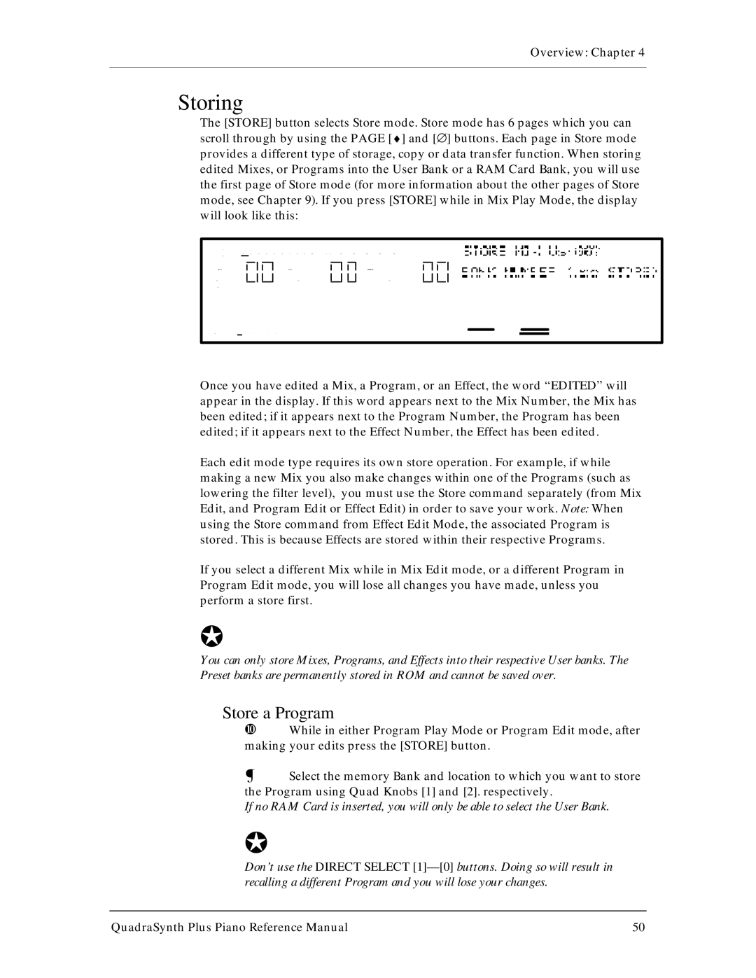 Alesis QuadraSynth Plus manual Storing, Store a Program 