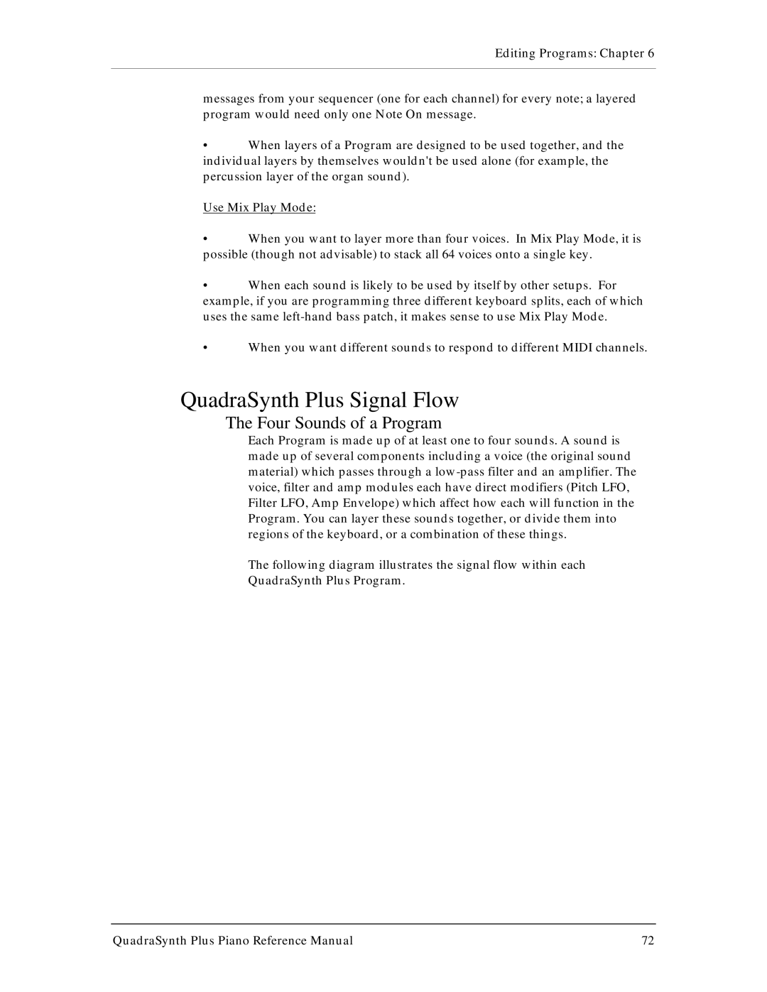 Alesis manual QuadraSynth Plus Signal Flow, Four Sounds of a Program 