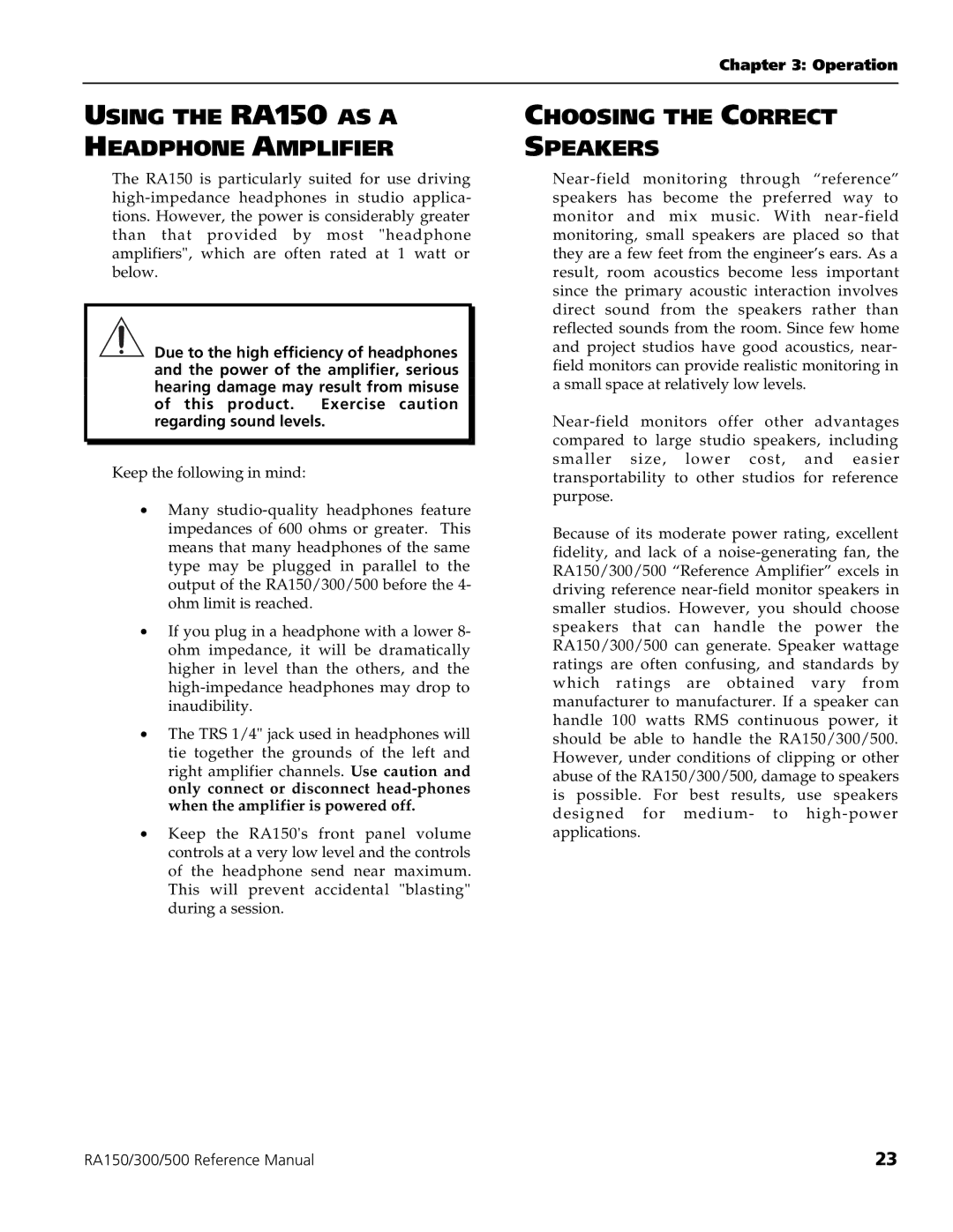 Alesis RA300, RA500 manual Using the RA150 AS a Headphone Amplifier, Choosing the Correct Speakers 