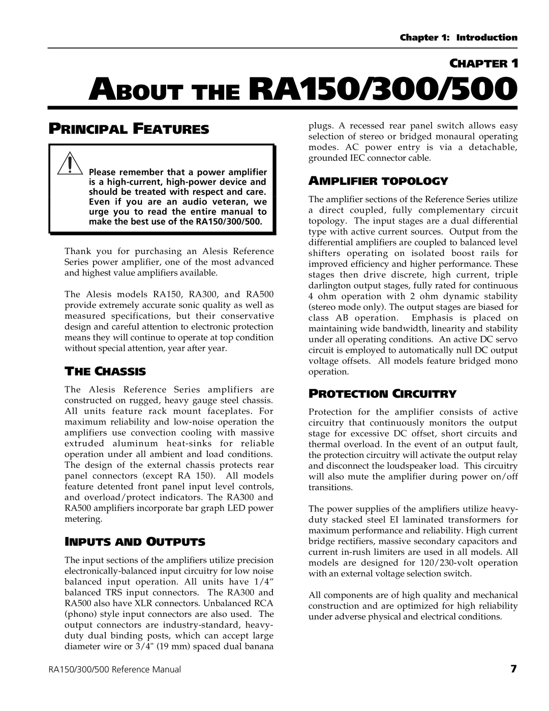 Alesis RA150, RA300, RA500 manual Principal Features 