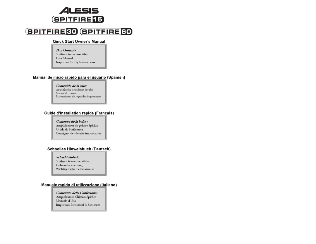 Alesis Spitfire 15 quick start Manual de inicio rápido para el usuario Spanish 