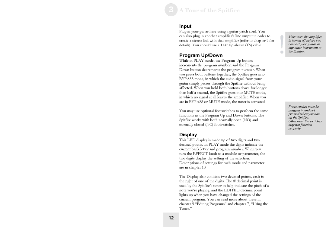 Alesis Spitfire 30, Spitfire 60 user manual Tour of the Spitfire, Input, Program Up/Down, Display 