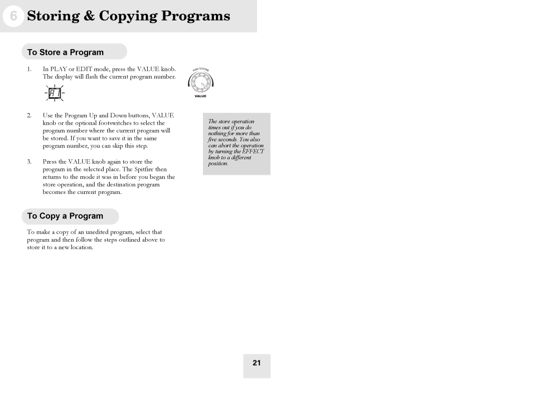 Alesis Spitfire 60, Spitfire 30 user manual Storing & Copying Programs, To Store a Program, To Copy a Program 