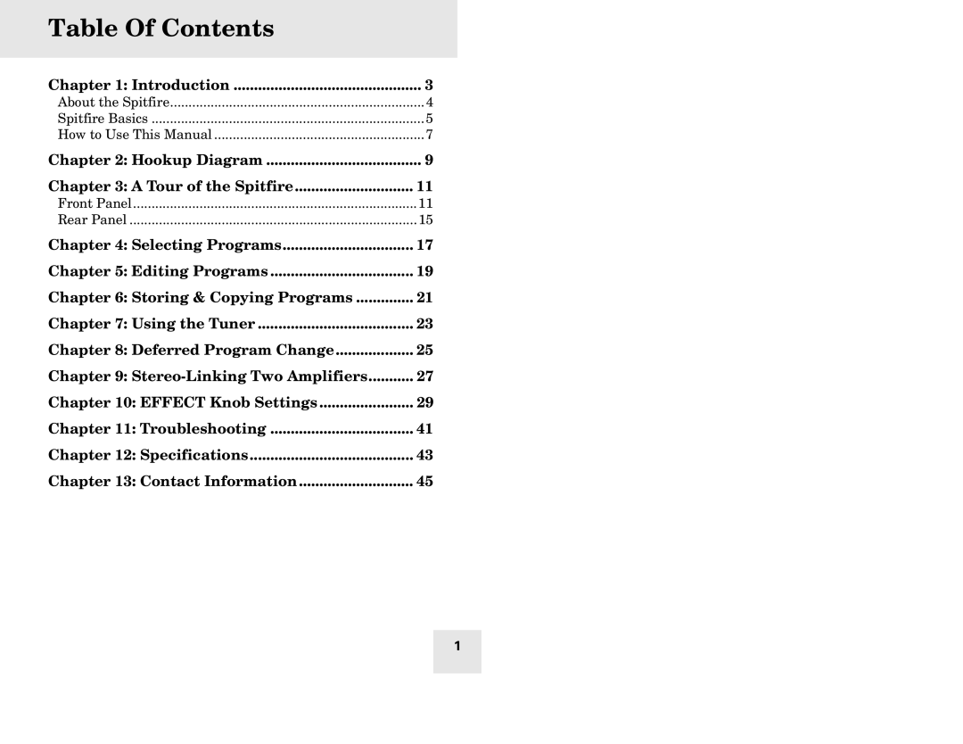 Alesis Spitfire 60, Spitfire 30 user manual Table Of Contents 