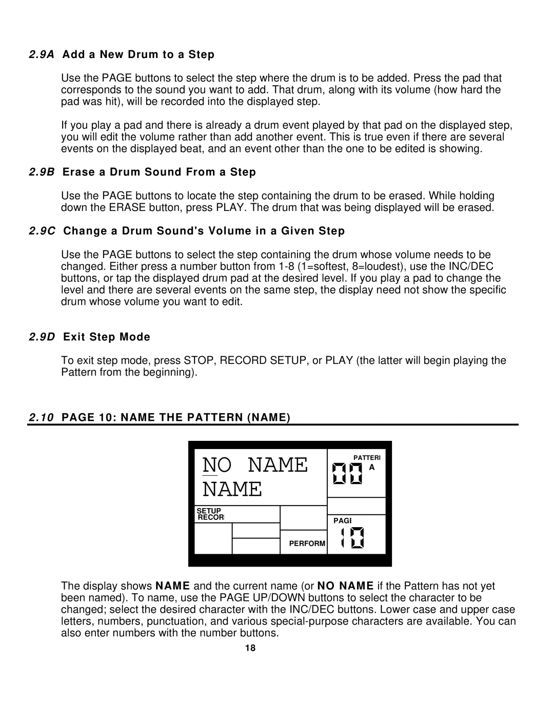 Alesis SR-16 manual No Name Name, Name the Pattern Name 