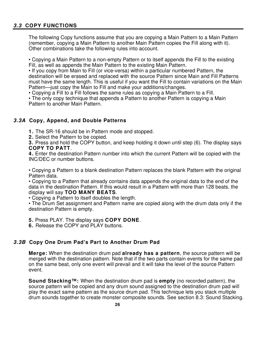 Alesis SR-16 manual Copy Functions, 3A Copy, Append, and Double Patterns, Copy to Patt 