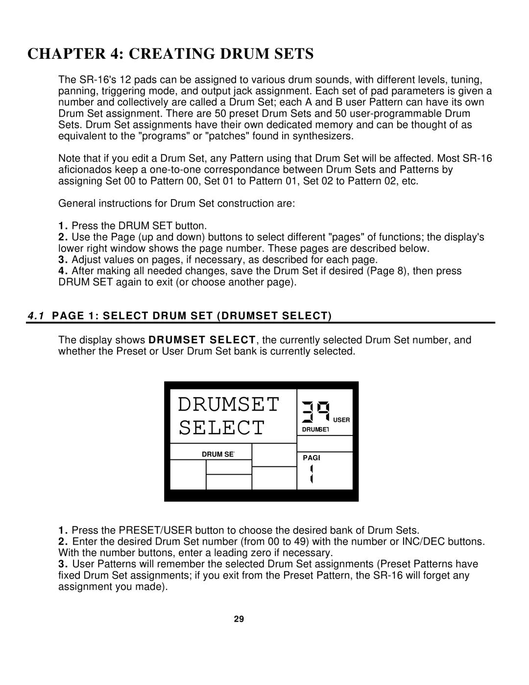 Alesis SR-16 manual Creating Drum Sets, Select Drum SET Drumset Select 