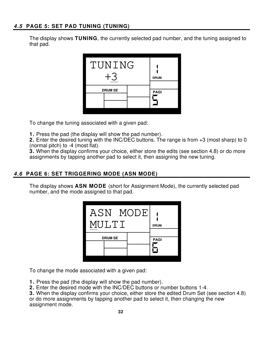 Alesis SR-16 manual Tuning +3, ASN Mode Multi, SET PAD Tuning Tuning, SET Triggering Mode ASN Mode 