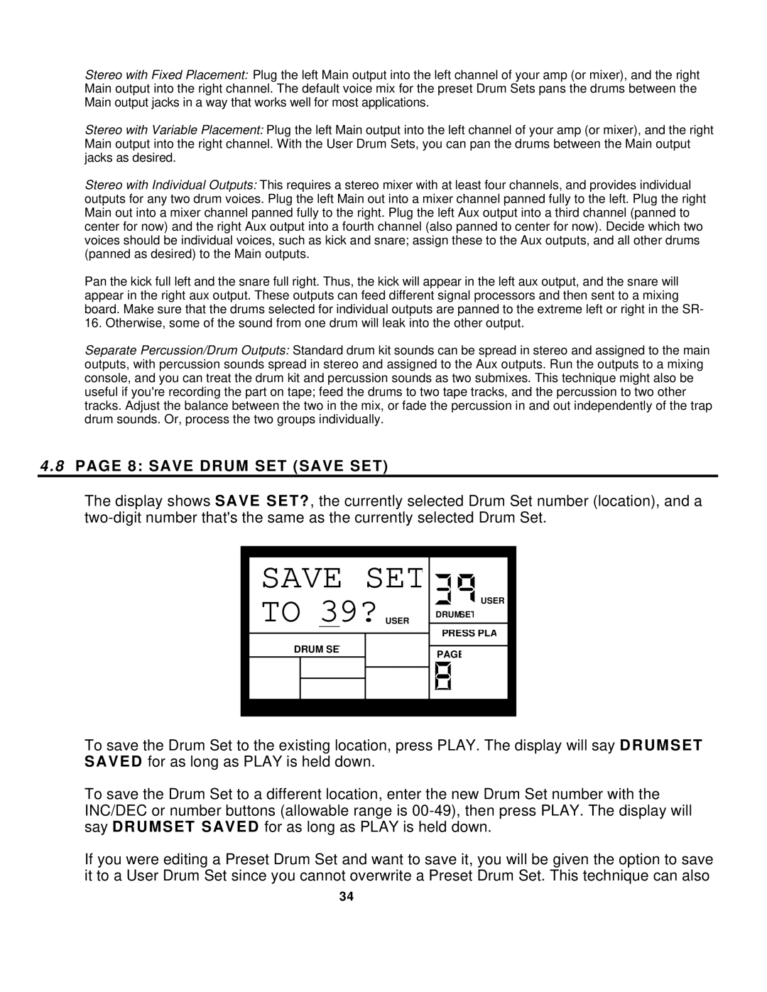 Alesis SR-16 manual Save SET to 39? User, Save Drum SET Save SET 