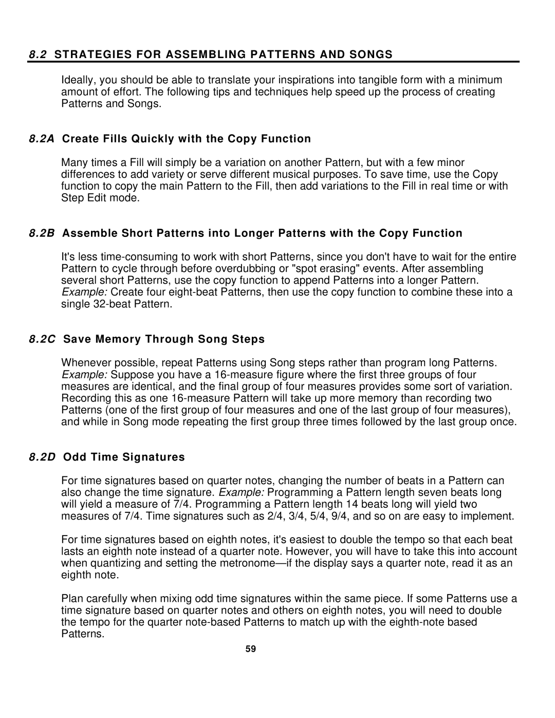 Alesis SR-16 manual Strategies for Assembling Patterns and Songs, 2A Create Fills Quickly with the Copy Function 