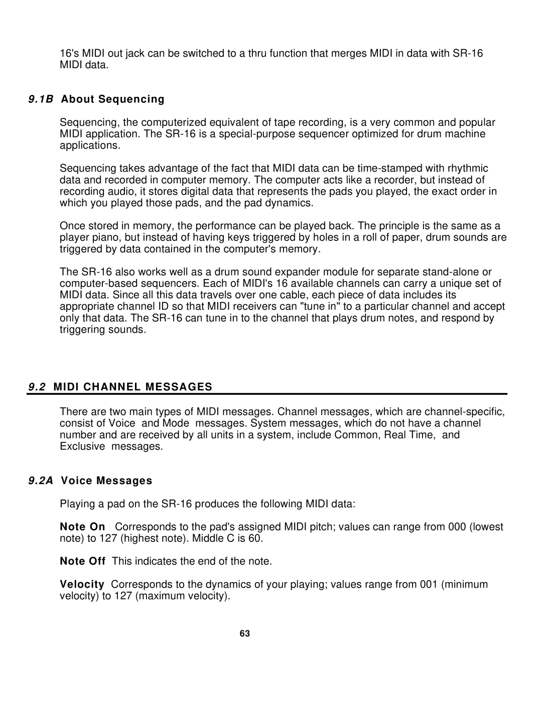 Alesis SR-16 manual 1B About Sequencing, Midi Channel Messages, 2A Voice Messages 