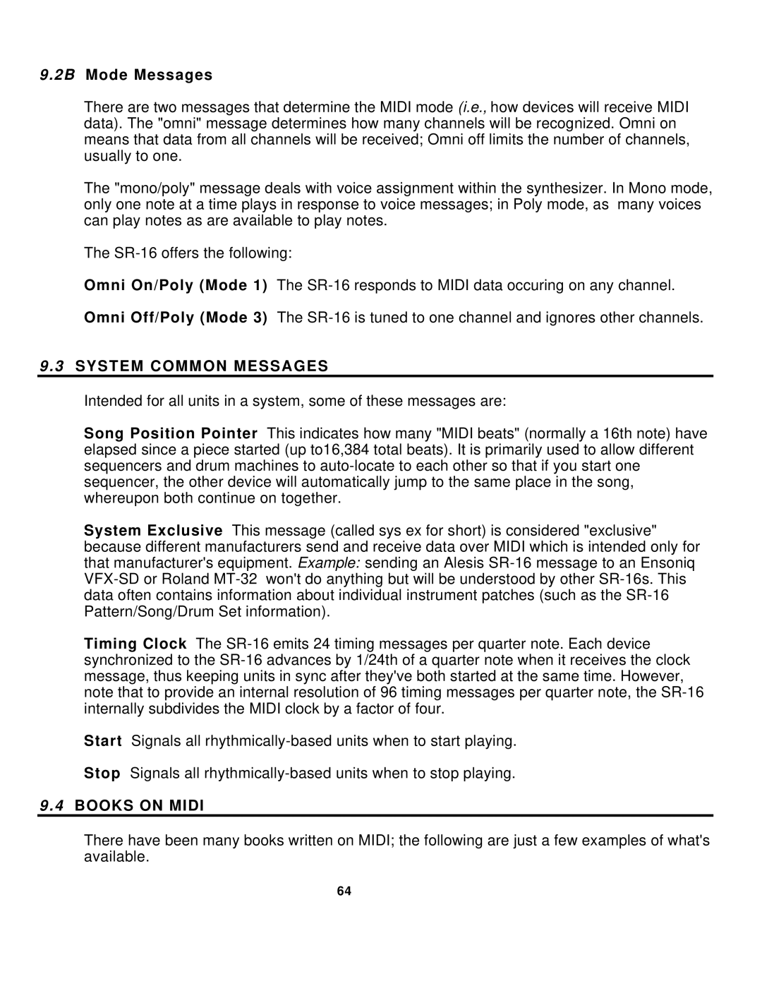 Alesis SR-16 manual 2B Mode Messages, System Common Messages, Books on Midi 