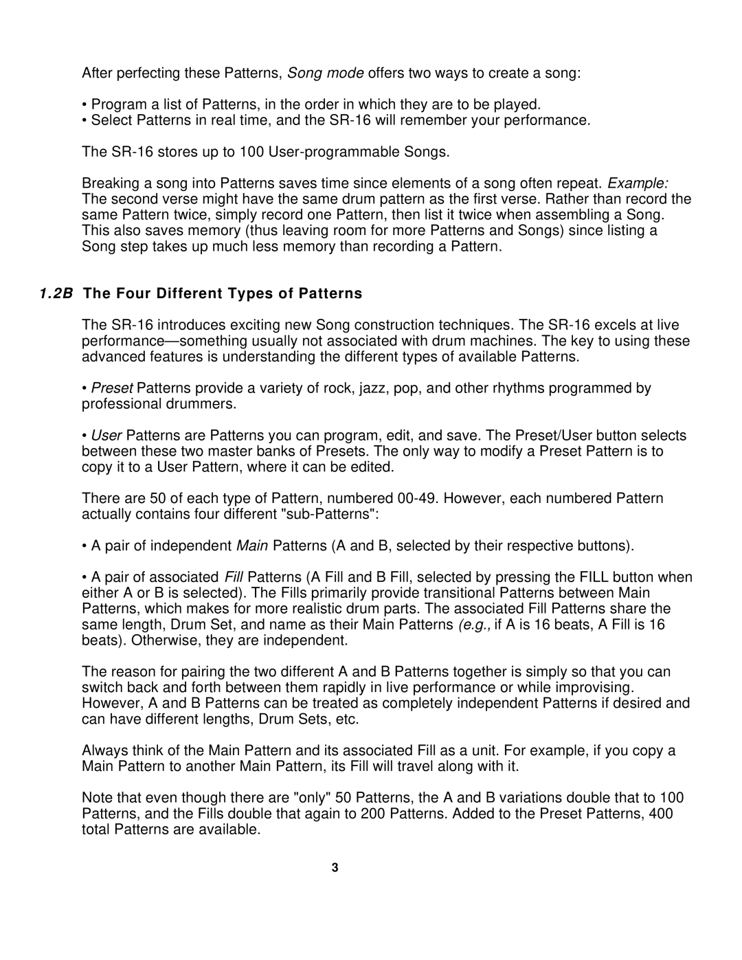 Alesis SR-16 manual 2B The Four Different Types of Patterns 