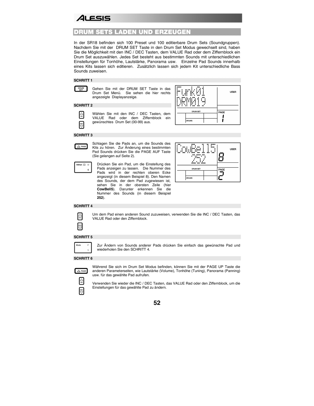 Alesis SR18 quick start manual Drum Sets Laden UND Erzeugen 
