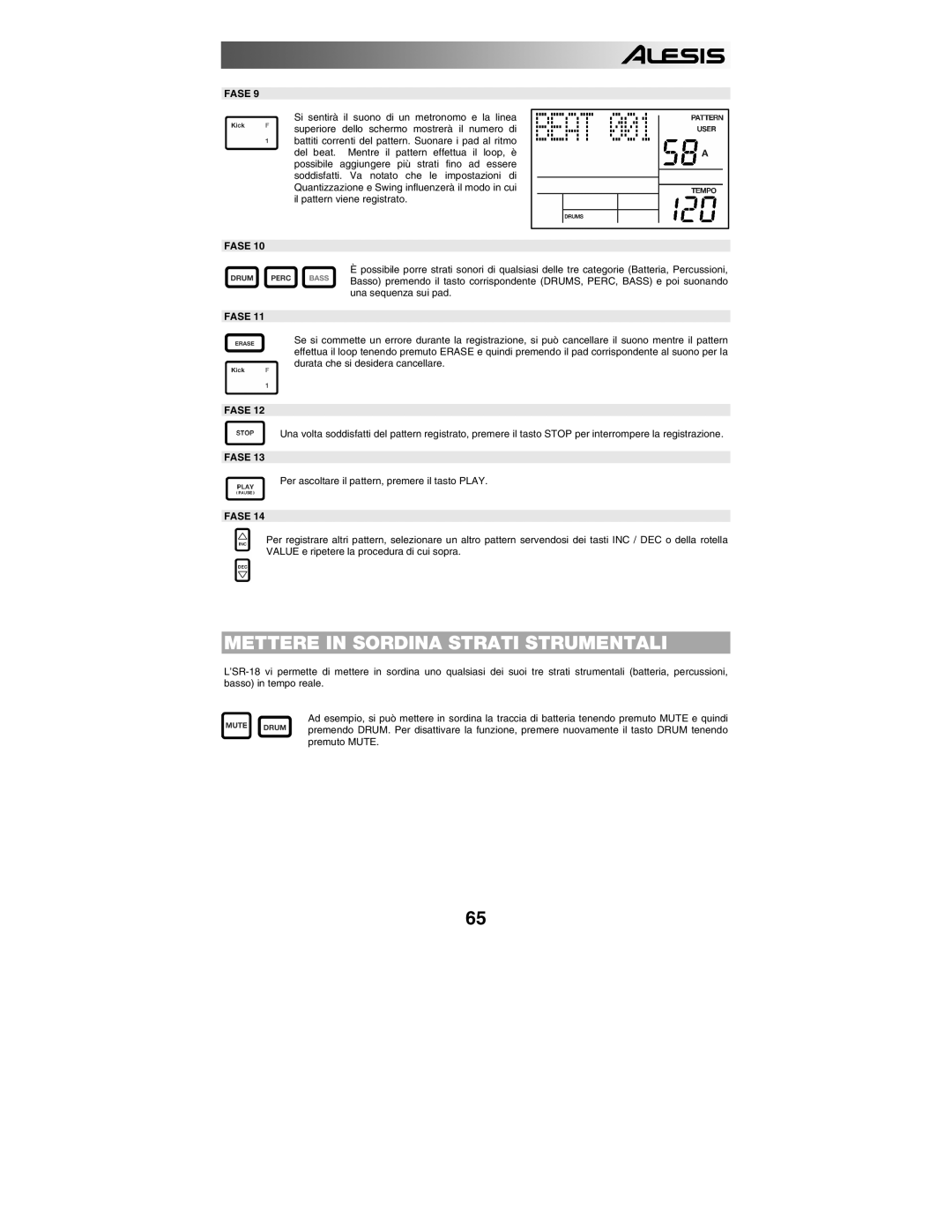 Alesis SR18 quick start manual Mettere in Sordina Strati Strumentali 