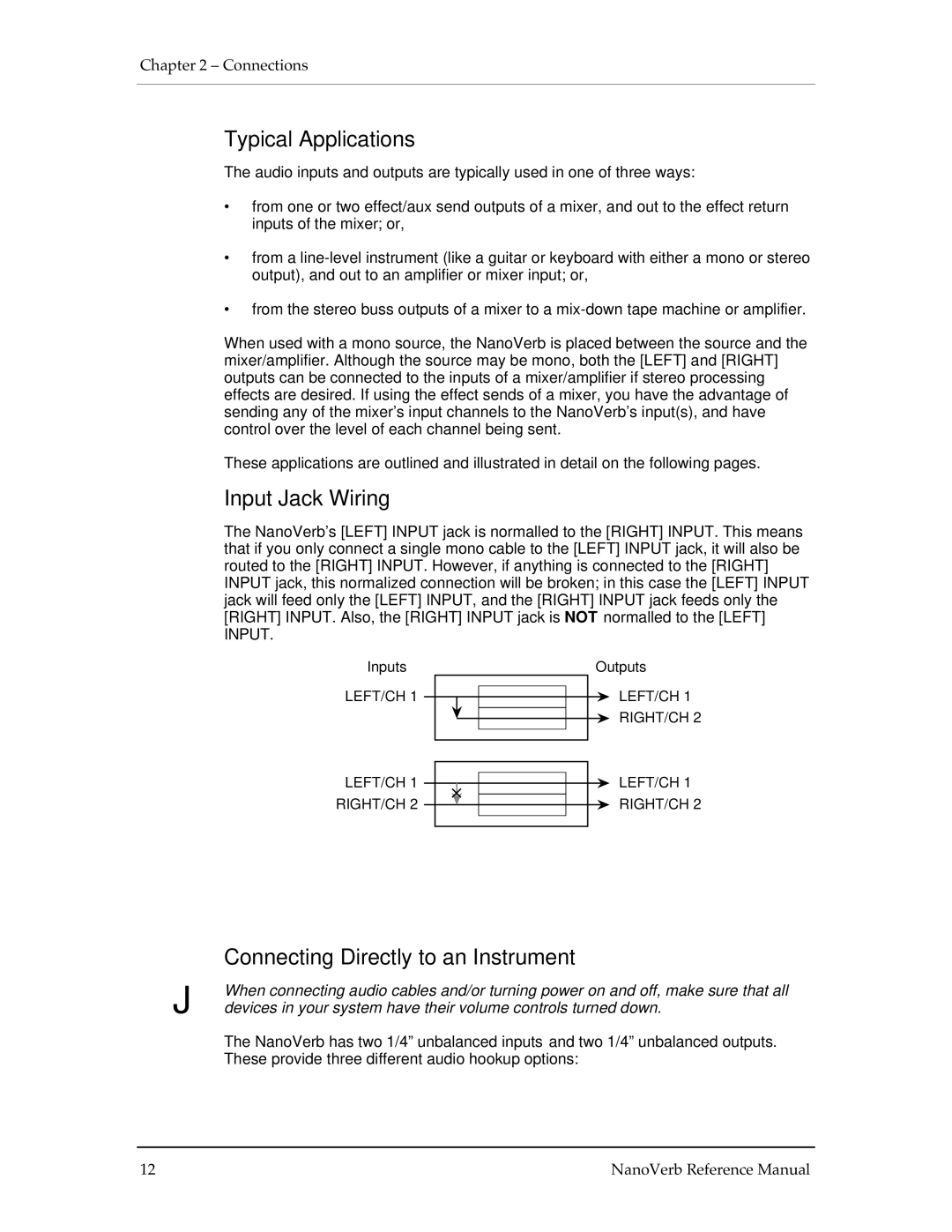 Alesis Stereo Amplifier manual Typical Applications, Input Jack Wiring 