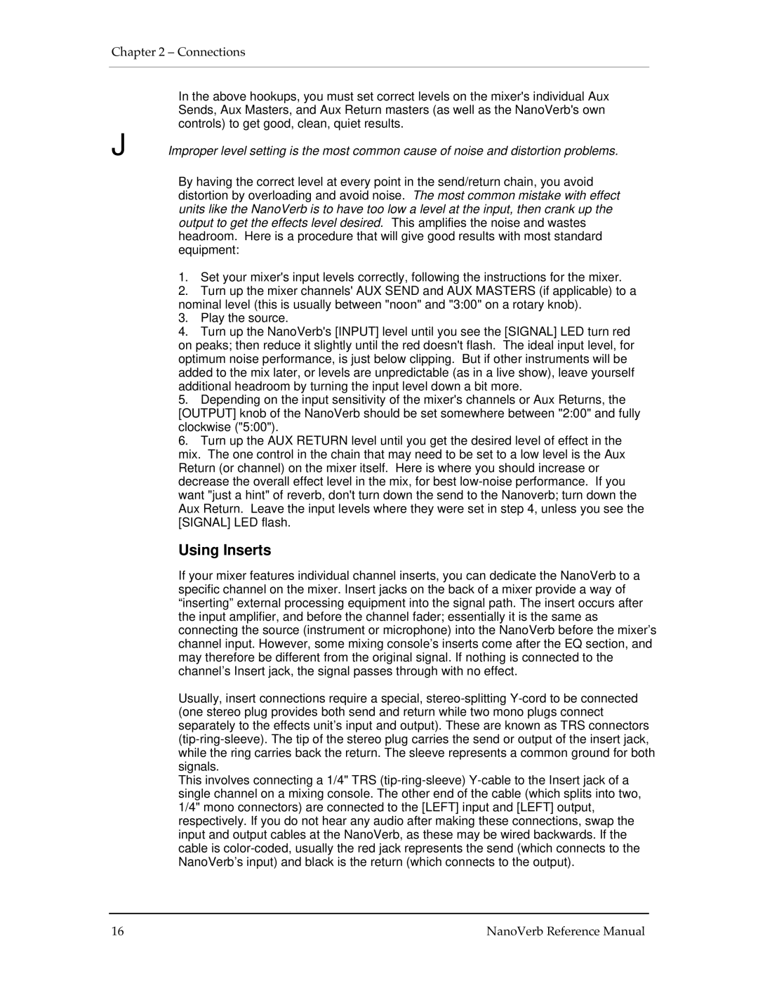 Alesis Stereo Amplifier manual Using Inserts 