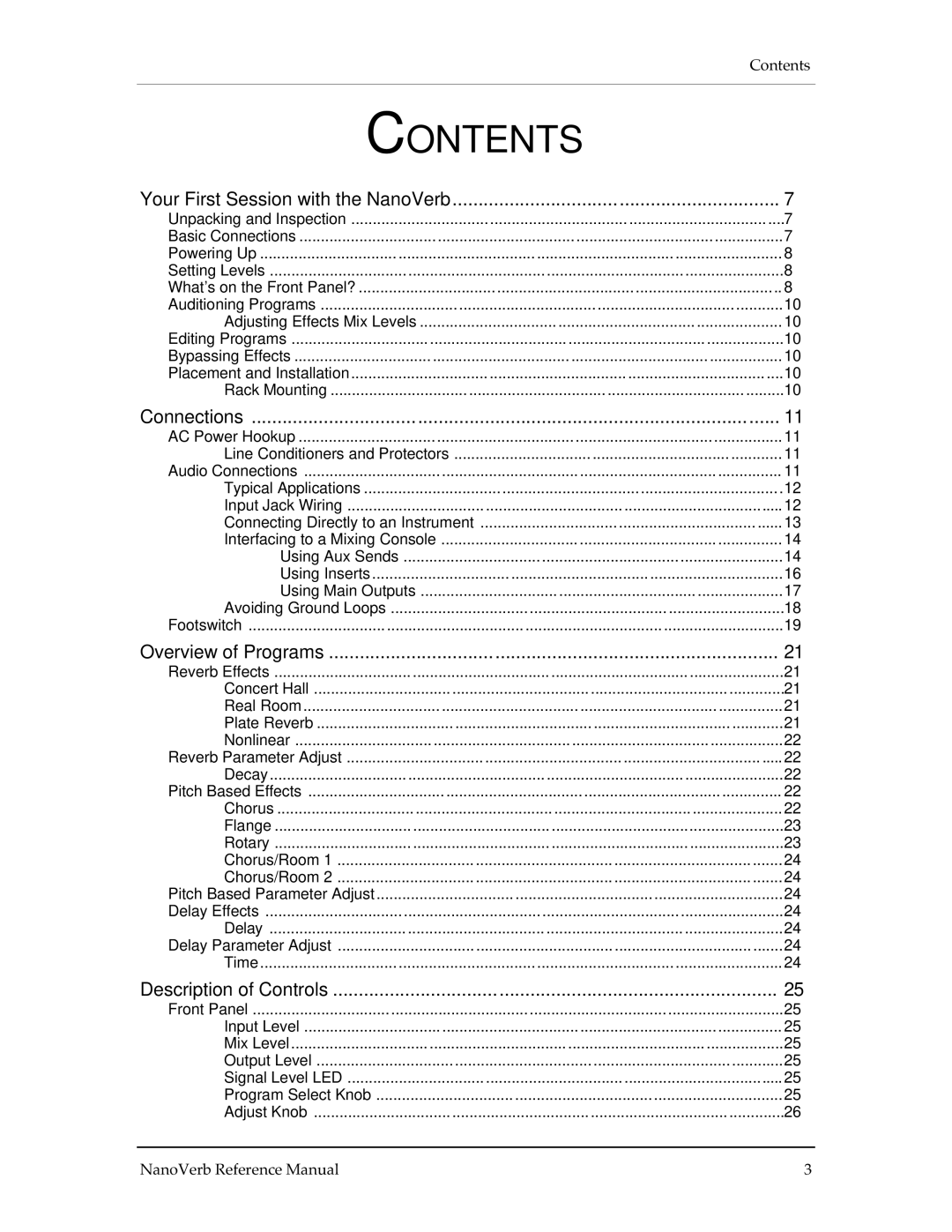 Alesis Stereo Amplifier manual Contents 