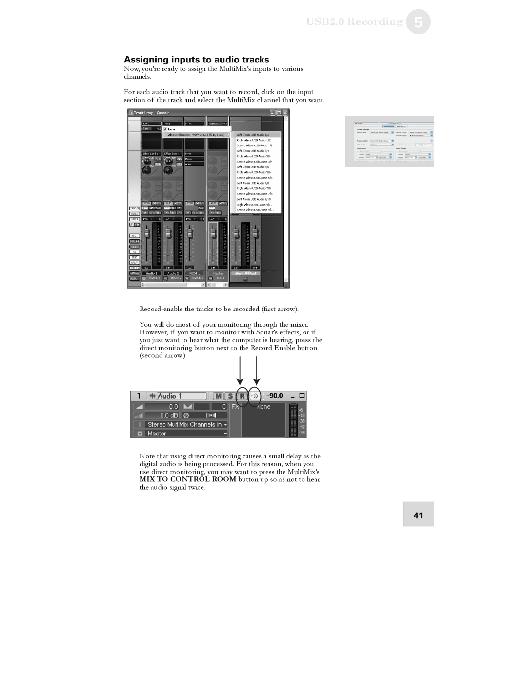 Alesis USB2.0 manual Assigning inputs to audio tracks 