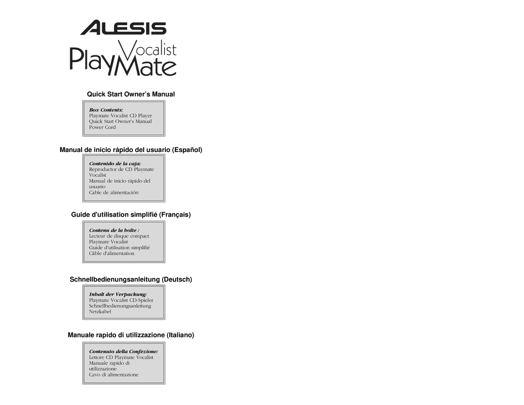 Alesis Vocalist quick start Schnellbedienungsanleitung Deutsch 