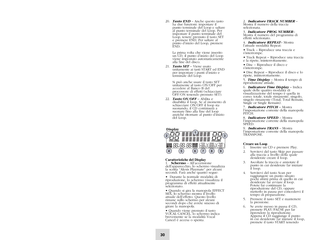 Alesis Vocalist quick start Caratteristiche del Looping 