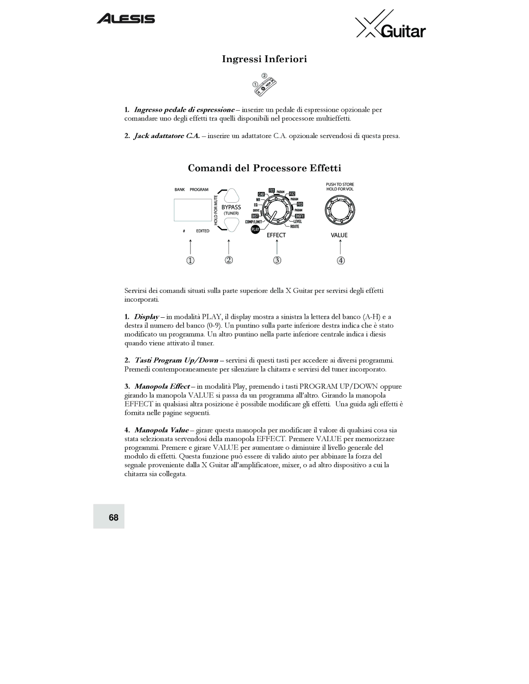 Alesis X quick start Ingressi Inferiori, Comandi del Processore Effetti 