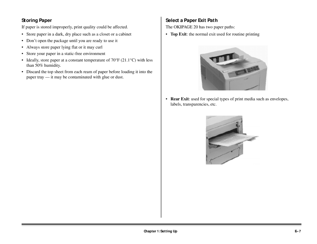 ALFA 20DX manual Storing Paper, Select a Paper Exit Path 