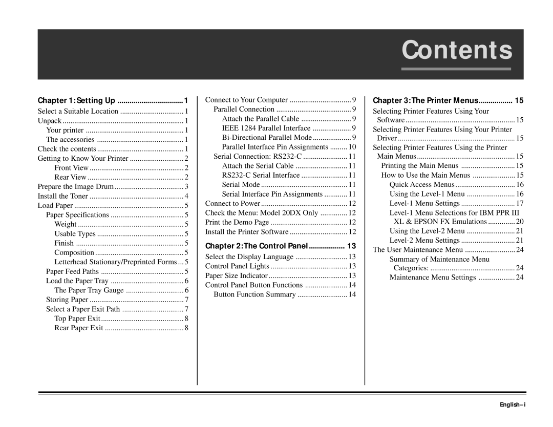 ALFA 20DX manual Contents 