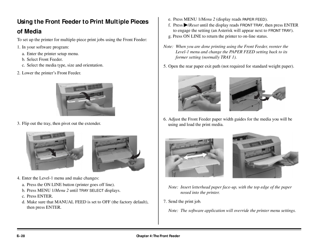 ALFA 20DX manual Using the Front Feeder to Print Multiple Pieces of Media 