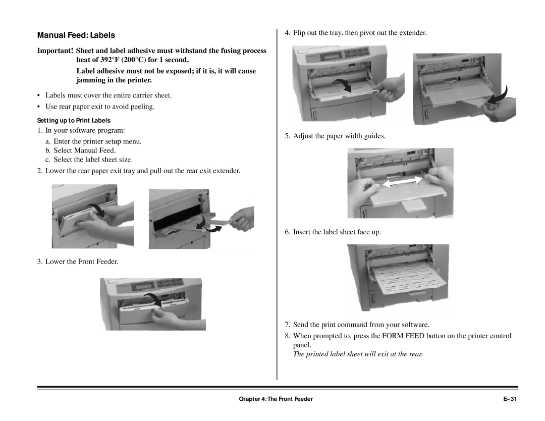 ALFA 20DX manual Manual Feed Labels, Setting up to Print Labels 