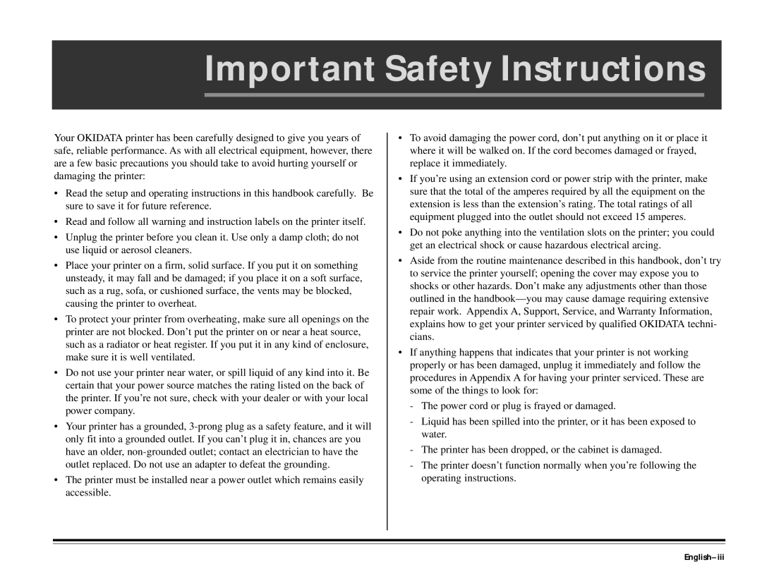 ALFA 20DX manual Important Safety Instructions, English-iii 