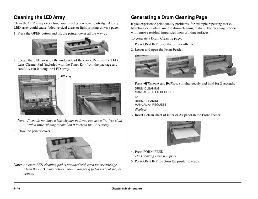 ALFA 20DX manual Cleaning the LED Array, Generating a Drum Cleaning 