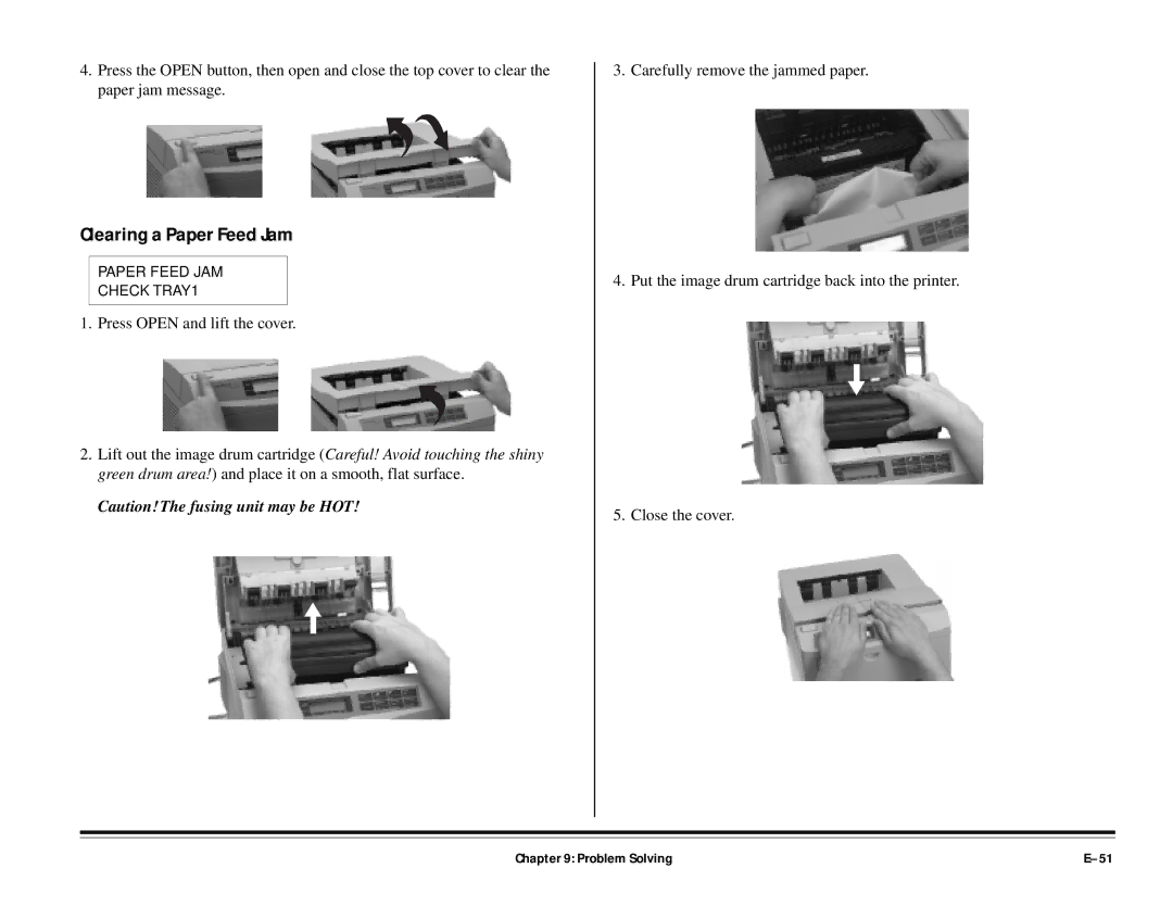 ALFA 20DX manual Clearing a Paper Feed Jam, Problem Solving 