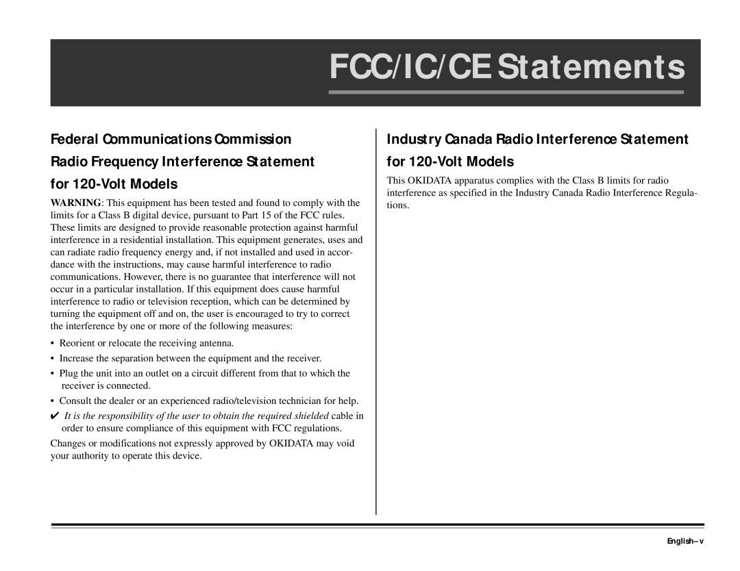 ALFA 20DX manual FCC/IC/CE Statements, English-v 