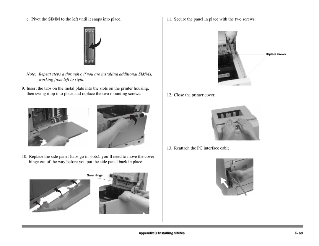 ALFA 20DX manual Appendix C Installing SIMMs 