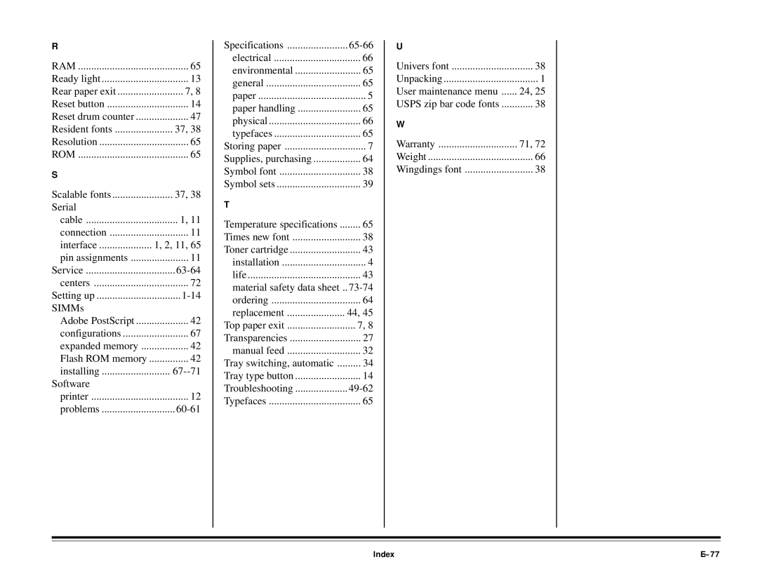 ALFA 20DX manual Index, 65-66 