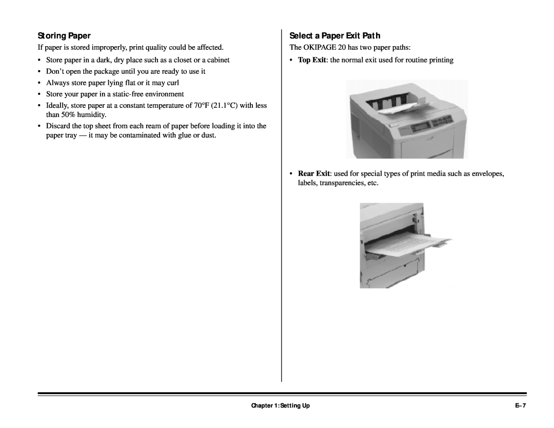 ALFA 20DX manual Storing Paper, Select a Paper Exit Path, Setting Up 