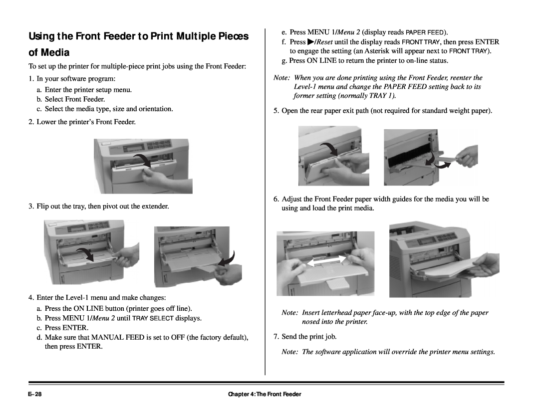 ALFA 20DX manual Using the Front Feeder to Print Multiple Pieces of Media, E-28 