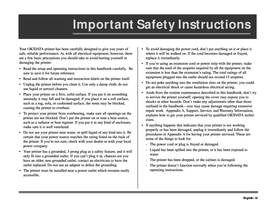 ALFA 20DX manual Important Safety Instructions, English-iii 