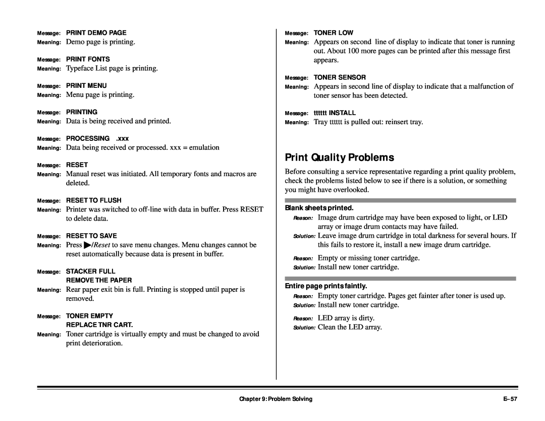 ALFA 20DX manual Print Quality Problems, Problem Solving 