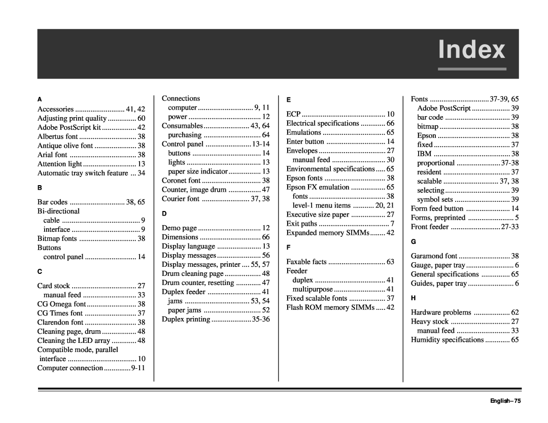 ALFA 20DX manual Index, English-75 