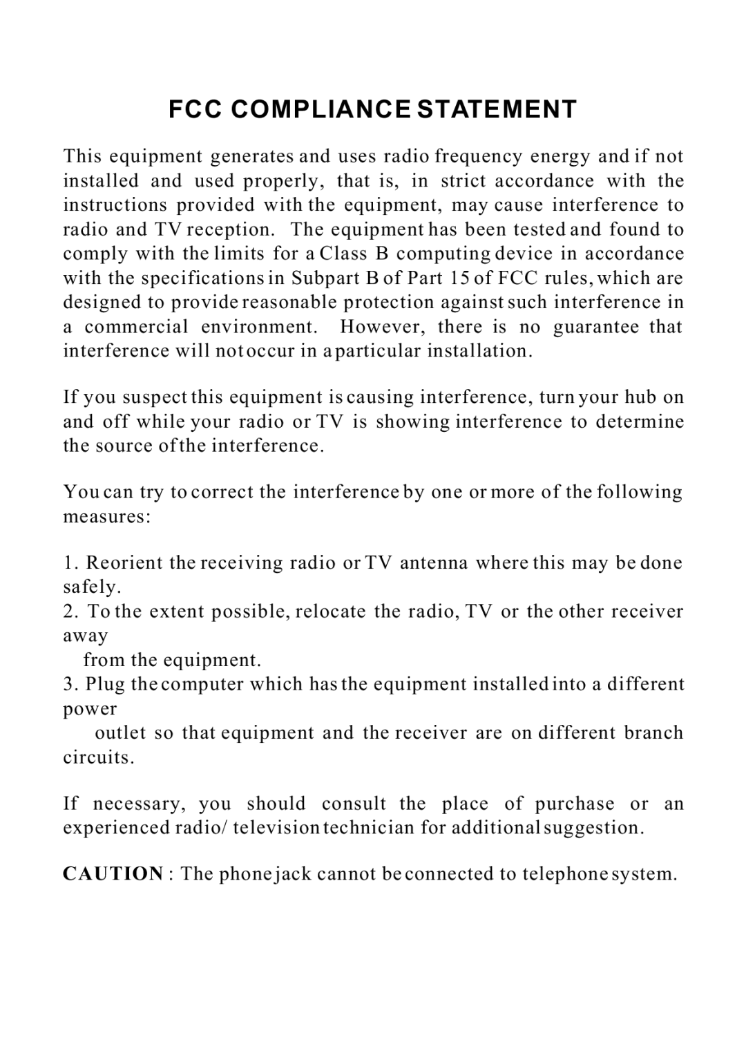 ALFA ADH24SB, ADH16SB, ADH32SB manual FCC Compliance Statement 